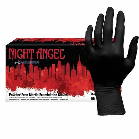 Hospeco Night Angel, Disposable Gloves, 4 mil Palm, Nitrile, Powder-Free, XL, 10 PK, Black HOSNGL228